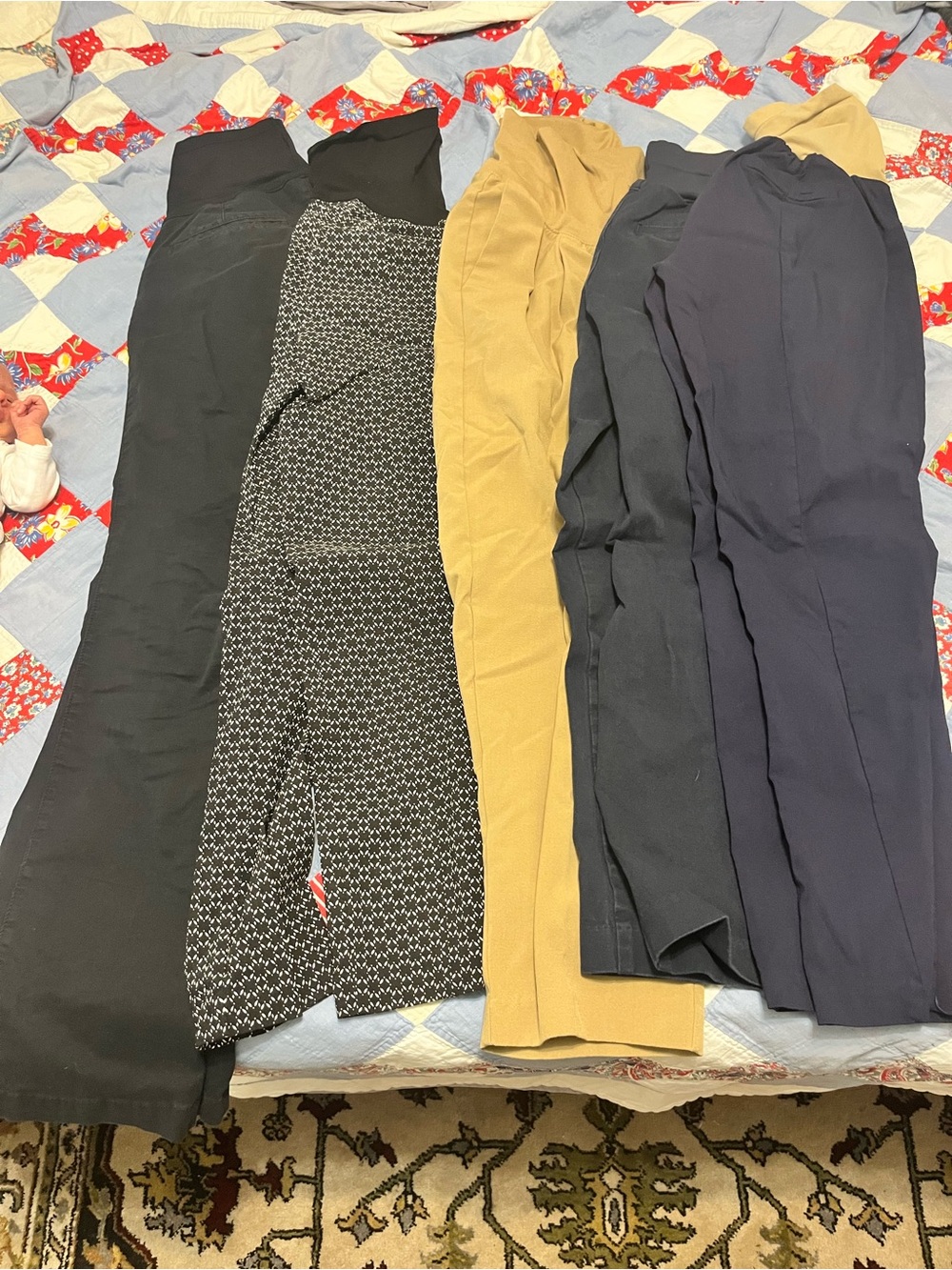 Bundle of Maternity Black, Patterned, Tan and (2) Navy Work Pants